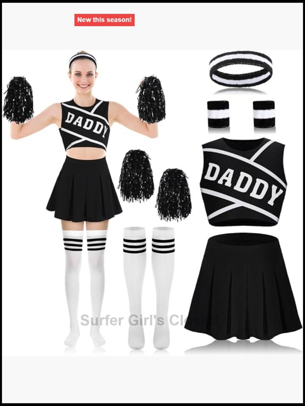 Hicarer 7 Pc Cheerleader Costume Set Crop Top Pleated Skirt Poms Cosplay